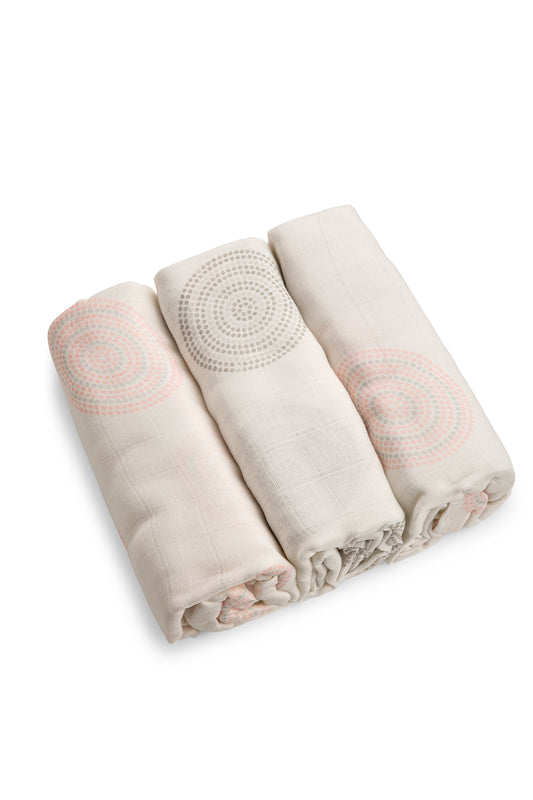 Bamboo Baby Muslin Wrap 3 Pack Pink/Mocha Dot