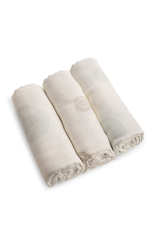 Bamboo Baby Muslin Wrap 3 Pack Teal/Mocha Dot