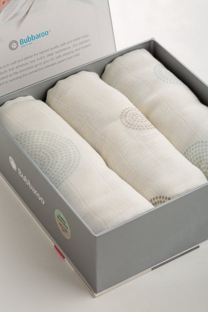 Bamboo Baby Muslin Wrap 3 Pack Teal/Mocha Dot